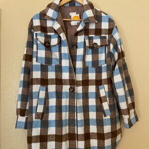 Brown & Blue Plaid Oversized Shacket